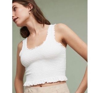 Anthro Smocked Ruffle Tank Top (white, S)